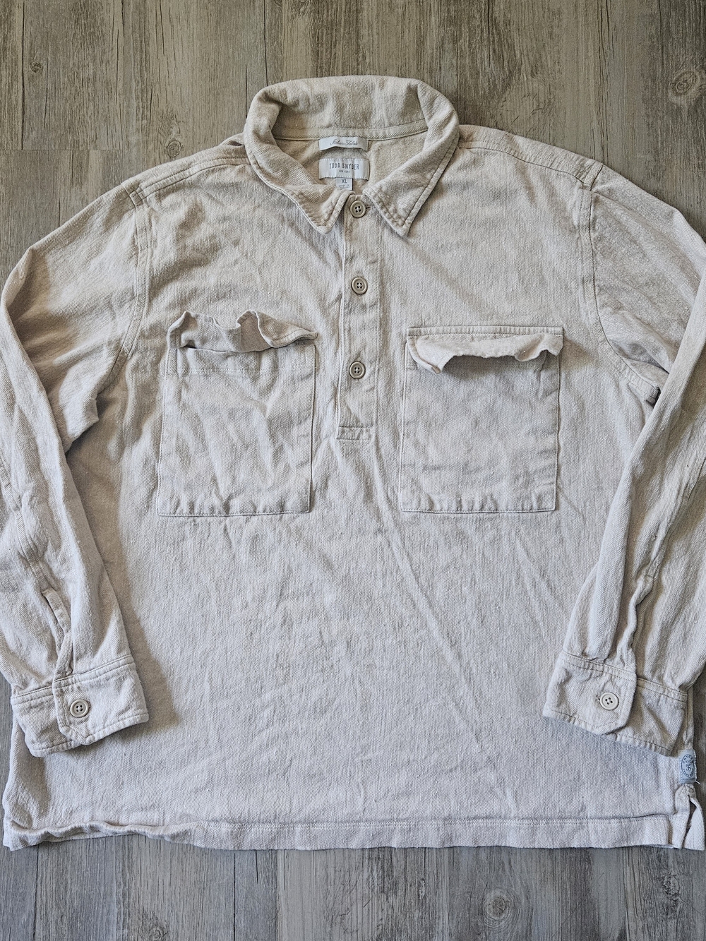 Todd Snyder Men's Cream Linem Cotton Blend Utility Overshirt Long-Sleeve XL